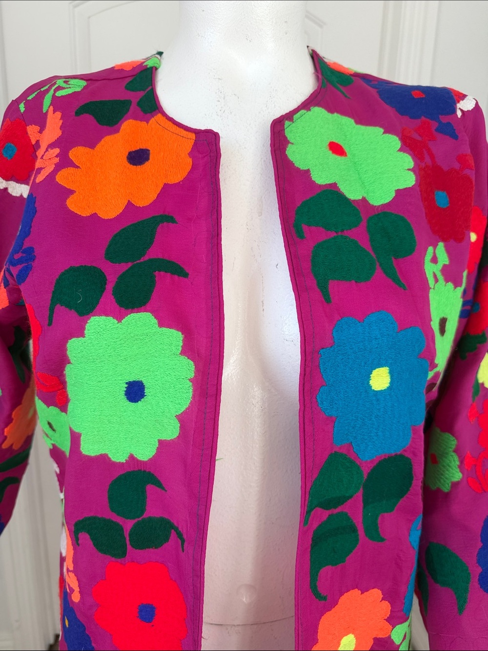 Vintage 70s Afghan Hand Embroidered Coat Floral Boho Folk Art Duster Maxi - Picture 4 of 11
